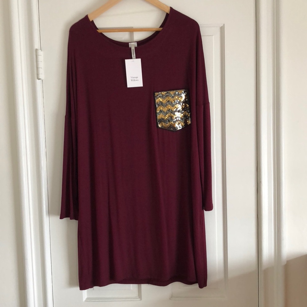 Sequin Pocket Tunic - Vintage Willows Size M